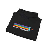Too Gay To Think Straight hoodie with paint roller design, colorful rainbow print, perfect for Pride season and self-expression.