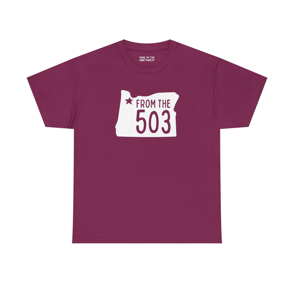 From the 503 Oregon State Athletic Tee featuring state shape and star, perfect for Portland locals.