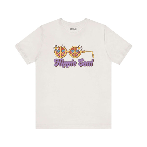 Hippie Soul retro peace tee featuring flower glasses design, perfect for free spirits and vintage vibes.