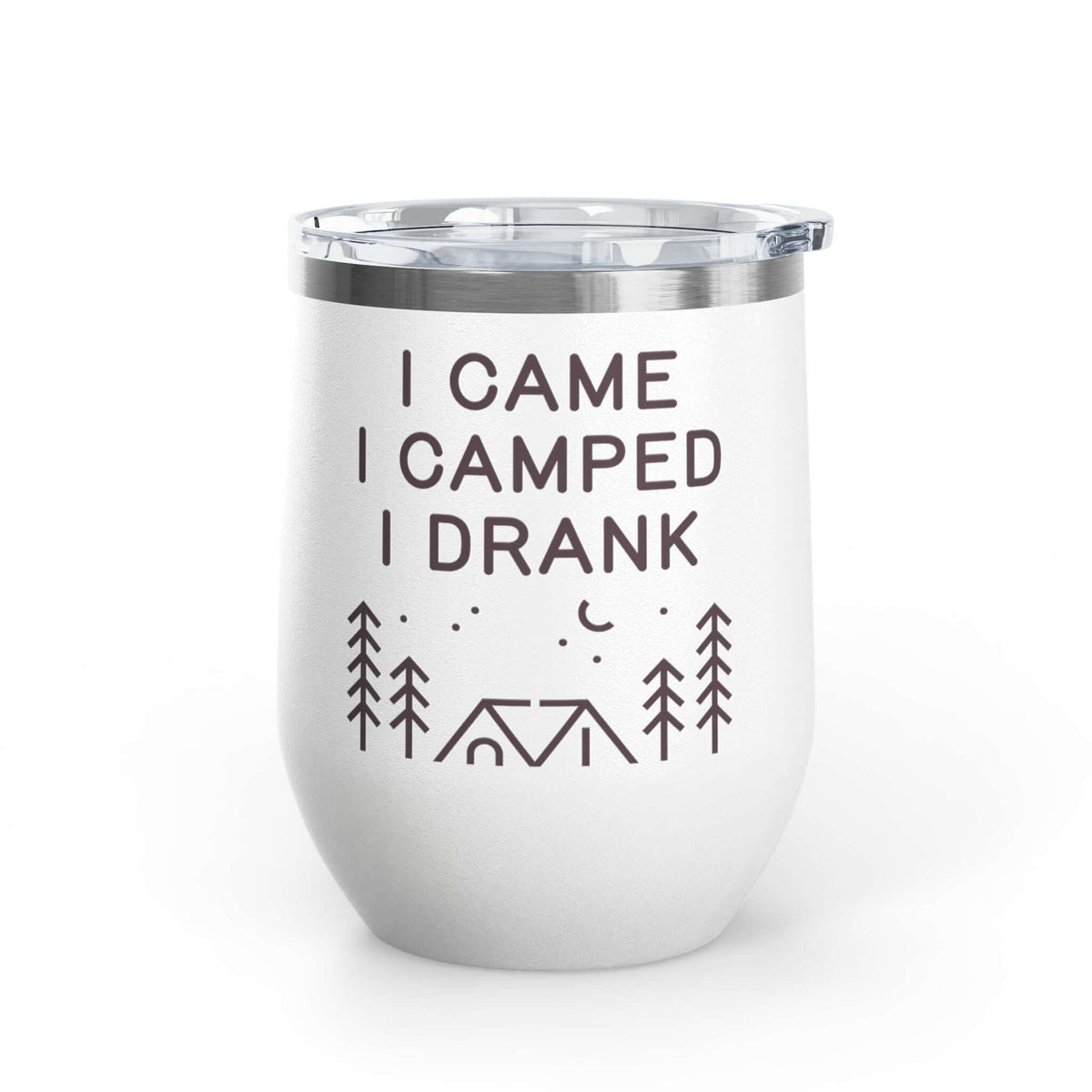 I Came, I Camped, I Drank Camping Outdoor Wine Tumbler 12 oz with unique camping design for outdoor adventures.