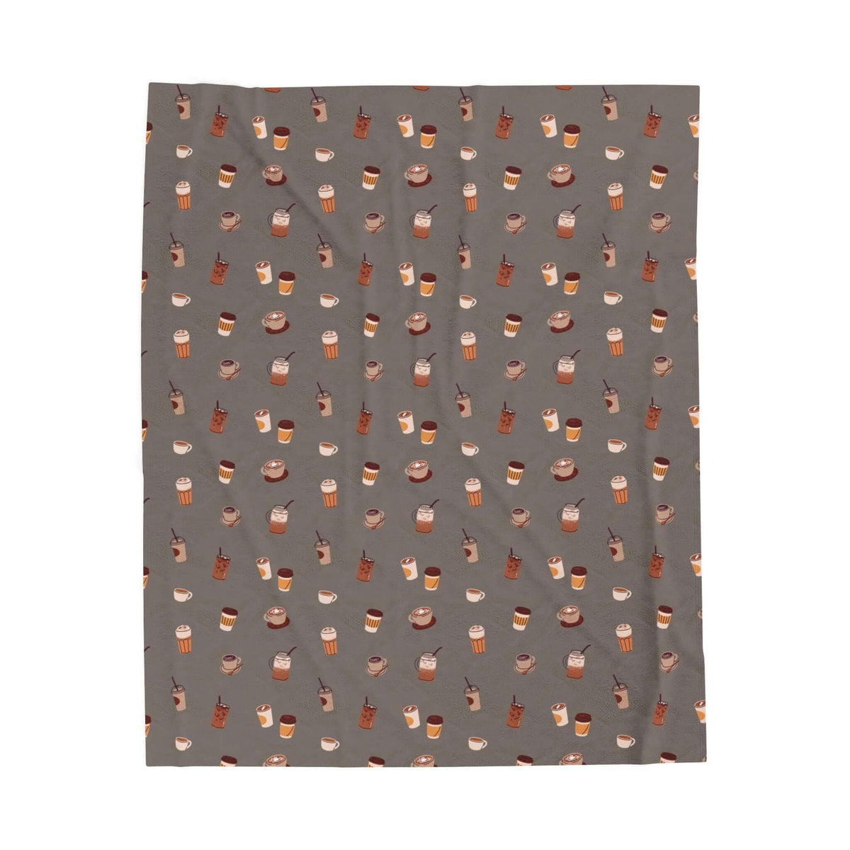 The Daily Grind Coffee Lovers Lightweight Cozy Blanket featuring playful coffee designs in warm colors.