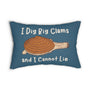 I Dig Big Clams and I Cannot Lie Lumbar Accent Pillow showcasing a playful clam design on a blue background.