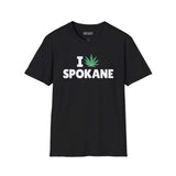 I Marijuana Spokane T Shirt featuring a marijuana leaf design on a black tee.