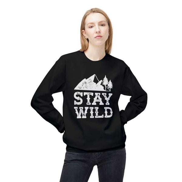 Stay Wild sweatshirt featuring a vintage mountain graphic, perfect for outdoor lovers and cozy comfort.