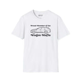 White Proud Member of the Wagon Mafia t-shirt featuring a stylish wagon graphic, perfect for wagon enthusiasts.