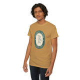 Model wearing Grower's Union Local 420 athletic tee with hand holding a joint graphic, perfect for casual style.
