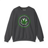 Homegrown Vibes sweatshirt featuring a marijuana leaf and mountains celebrating Pacific Northwest culture.