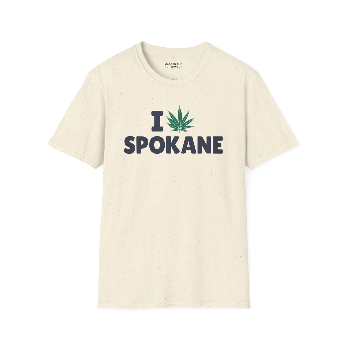 I Marijuana Spokane T Shirt featuring a graphic design on a cream-colored tee.