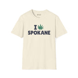 I Marijuana Spokane T Shirt featuring a graphic design on a cream-colored tee.