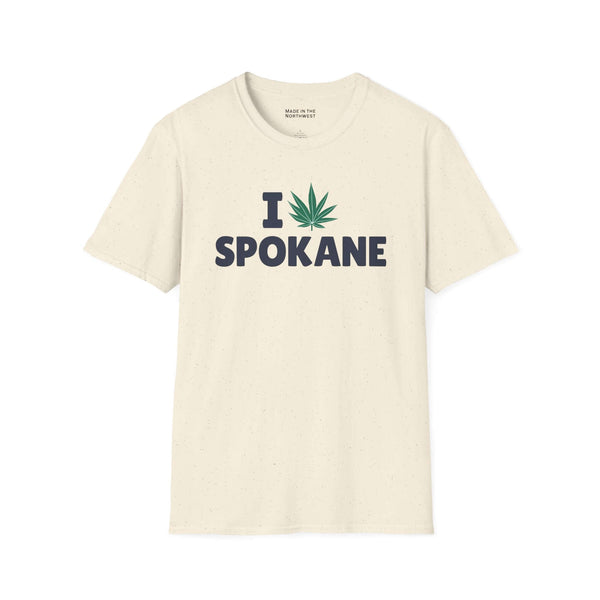 I Marijuana Spokane T Shirt featuring a graphic design on a cream-colored tee.