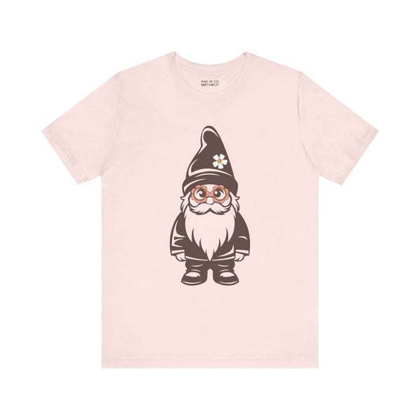 Gnome’s Got Style Daisy Soft Tee with hippie gnome, daisy glasses, and hat, perfect for a playful touch of PNW style.