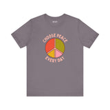 Choose Peace Every Day premium soft tee featuring a colorful peace symbol, perfect for promoting kindness and positivity.