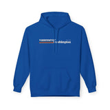Retro Vancouver Hoodie in blue featuring minimalist Vancouver graphic and soft retro stripes.