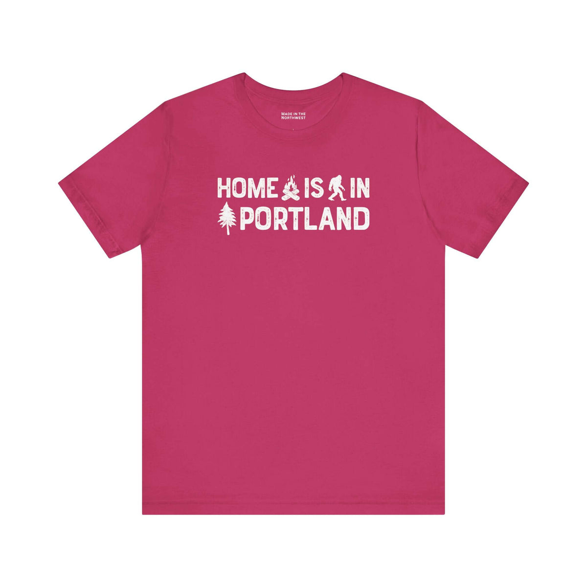 Home Is in Portland Tee – Rose City Pride Shirt in vibrant pink, featuring unique graphics.