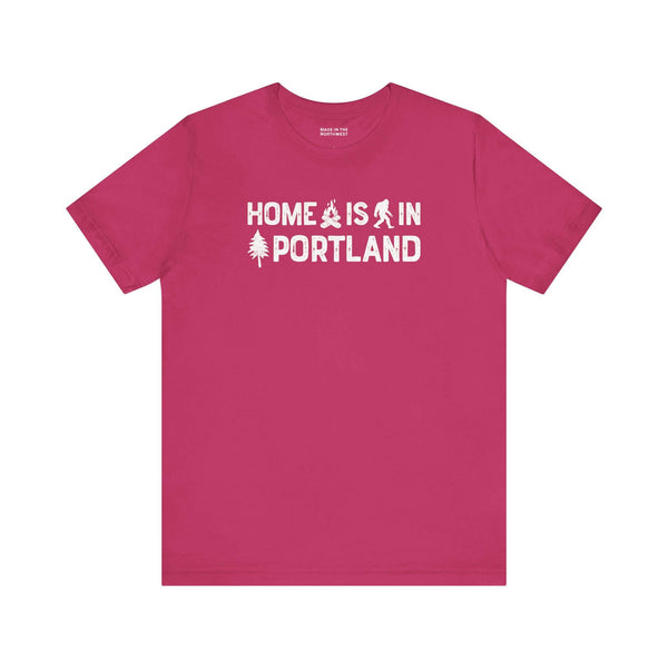 Home Is in Portland Tee – Rose City Pride Shirt in vibrant pink, featuring unique graphics.