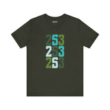 Two-Five-Three Premium Soft Tee in dark green with stacked 253 design, celebrating Tacoma's vibrant spirit.