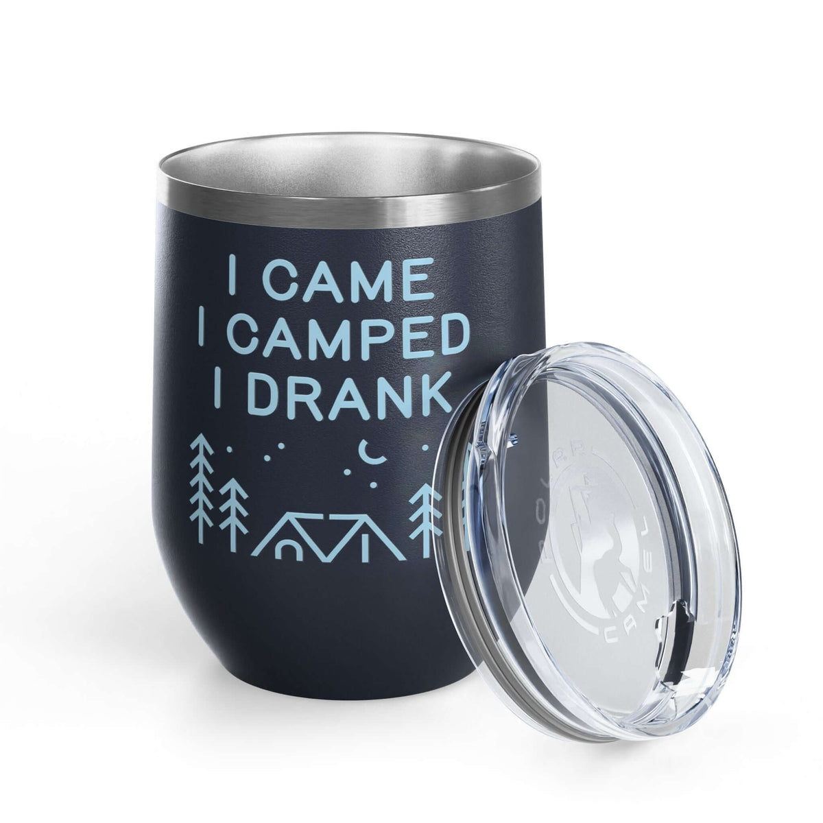 I Came, I Camped, I Drank Camping Outdoor Wine Tumbler 12 oz with lid, perfect for outdoor adventures.