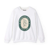 Grower's Union Local 420 sweatshirt with hand holding joint illustration, celebrating 420 culture in white casual apparel.