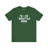 Dope Seattle Mom premium soft tee with green marijuana leaf design, perfect for cool moms in Washington.