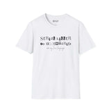 White softstyle t-shirt with 'Serial Killer Documentaries Are My Love Language' printed design, perfect for true crime fans.