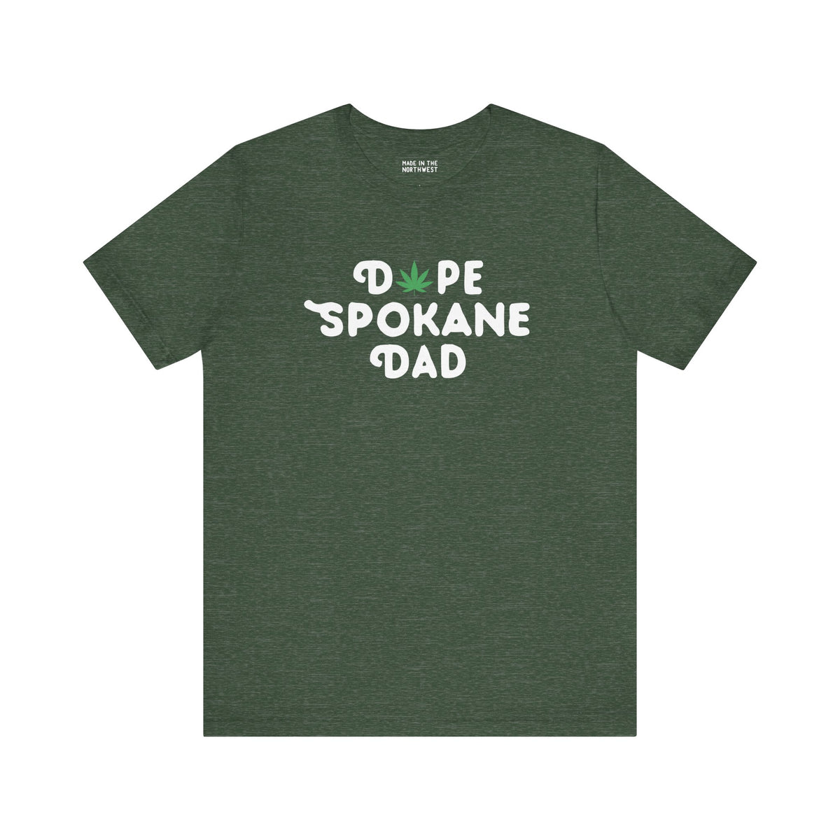 Dope Spokane Dad Premium Soft Tee with playful marijuana leaf design, perfect for cool dads in Washington.