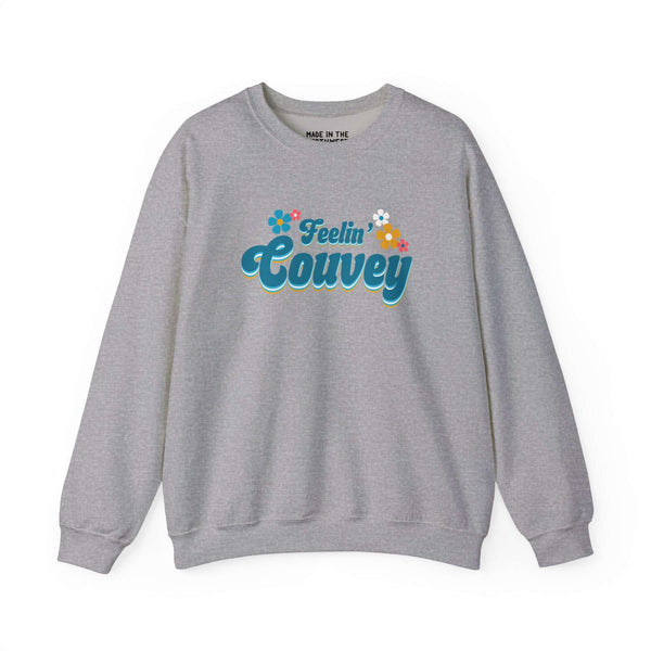 Grey Feelin' Couvey retro sweatshirt celebrating Vancouver's unique vibe with vibrant floral graphics.