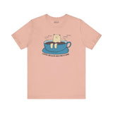 Coffee Because Adulting is Hard tee featuring a cute cat in a coffee cup design, perfect for coffee lovers.