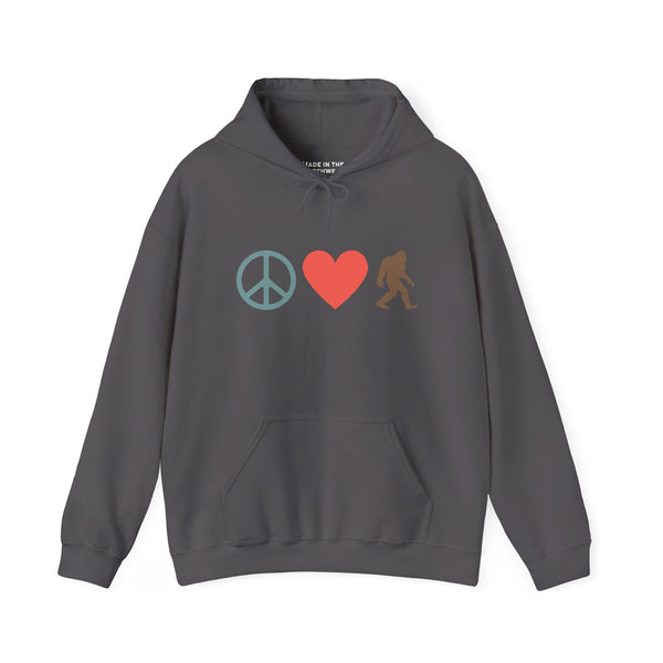 Peace, Love, and Bigfoot Cozy Hoodie