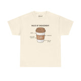 Coffee Edition Athletic Tee with a coffee cup graphic outlining morning ritual steps, titled 