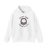 White hoodie with Bigfoot illustration and playful text 