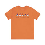 Creep It Real Gnomies Halloween Premium Soft Tee featuring festive gnomes on an orange background.