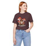 Model wearing a Proud Gnomebody Premium Soft Tee featuring a gnome and mushrooms design.
