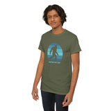 Man wearing Squatchin' Ain't Easy athletic tee featuring Sasquatch design and classic fit.