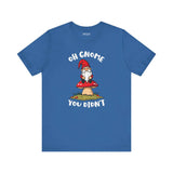 Oh Gnome You Didn't T Shirt featuring a whimsical gnome on a red-capped mushroom.