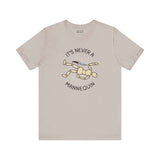 It's Never a Mannequin true crime tee featuring a playful illustration of a mannequin with a knife.