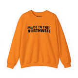 Northwest Woodlands cozy sweatshirt in orange with 'Made in the Northwest' text, perfect for nature lovers.