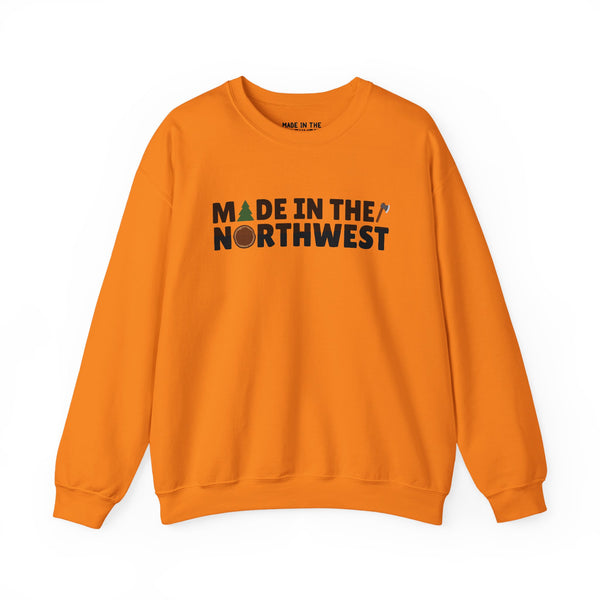 Northwest Woodlands cozy sweatshirt in orange with 'Made in the Northwest' text, perfect for nature lovers.
