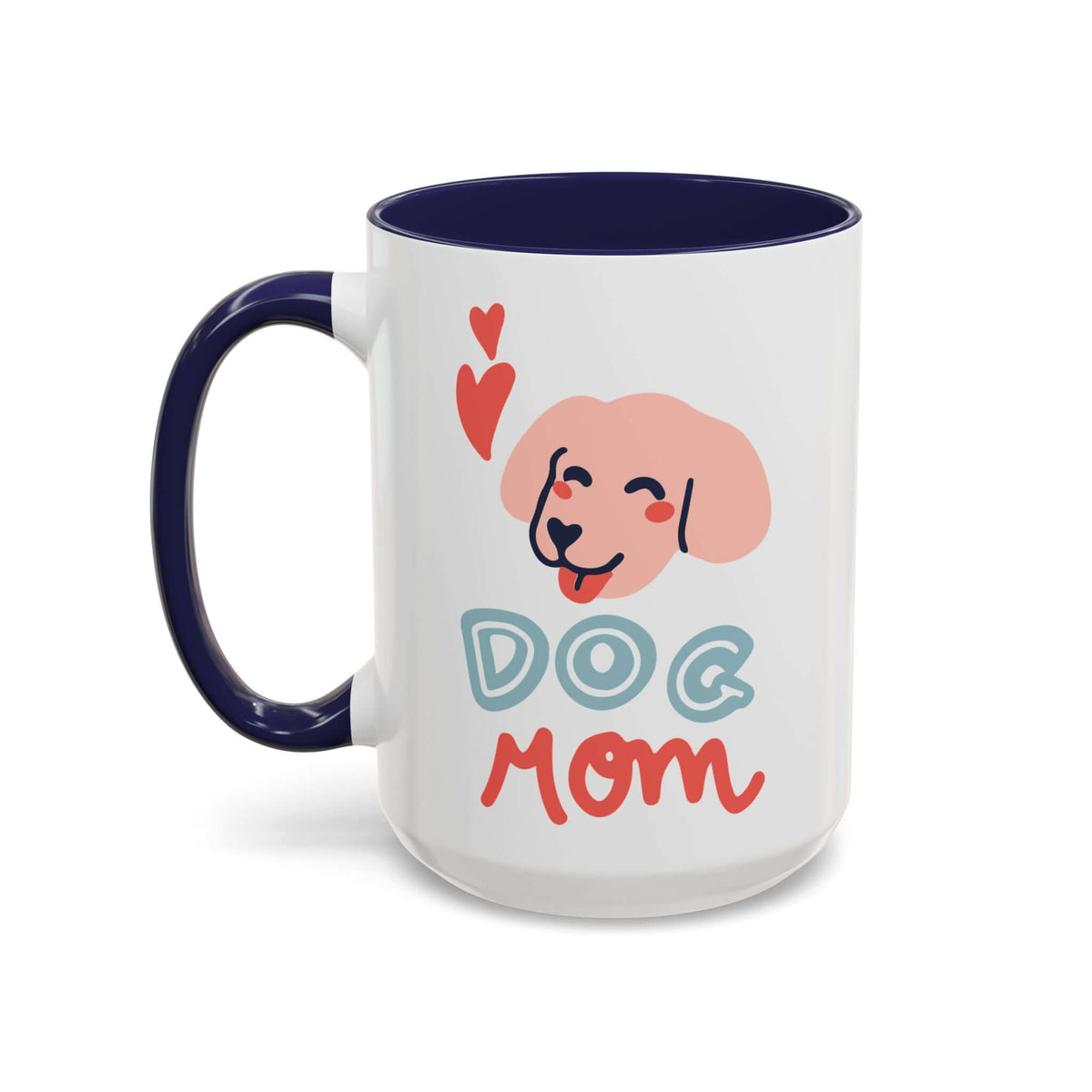 Dog mom mug featuring a cheerful hand-drawn pup and bright lettering, perfect for dog lovers.