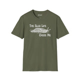 The Slug Life Chose Me T Shirt featuring a hand-drawn slug illustration on a green cotton tee.