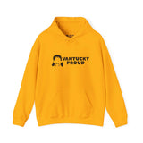 Vantucky Proud Rusty McCoy hoodie in vibrant yellow showcasing a black logo.