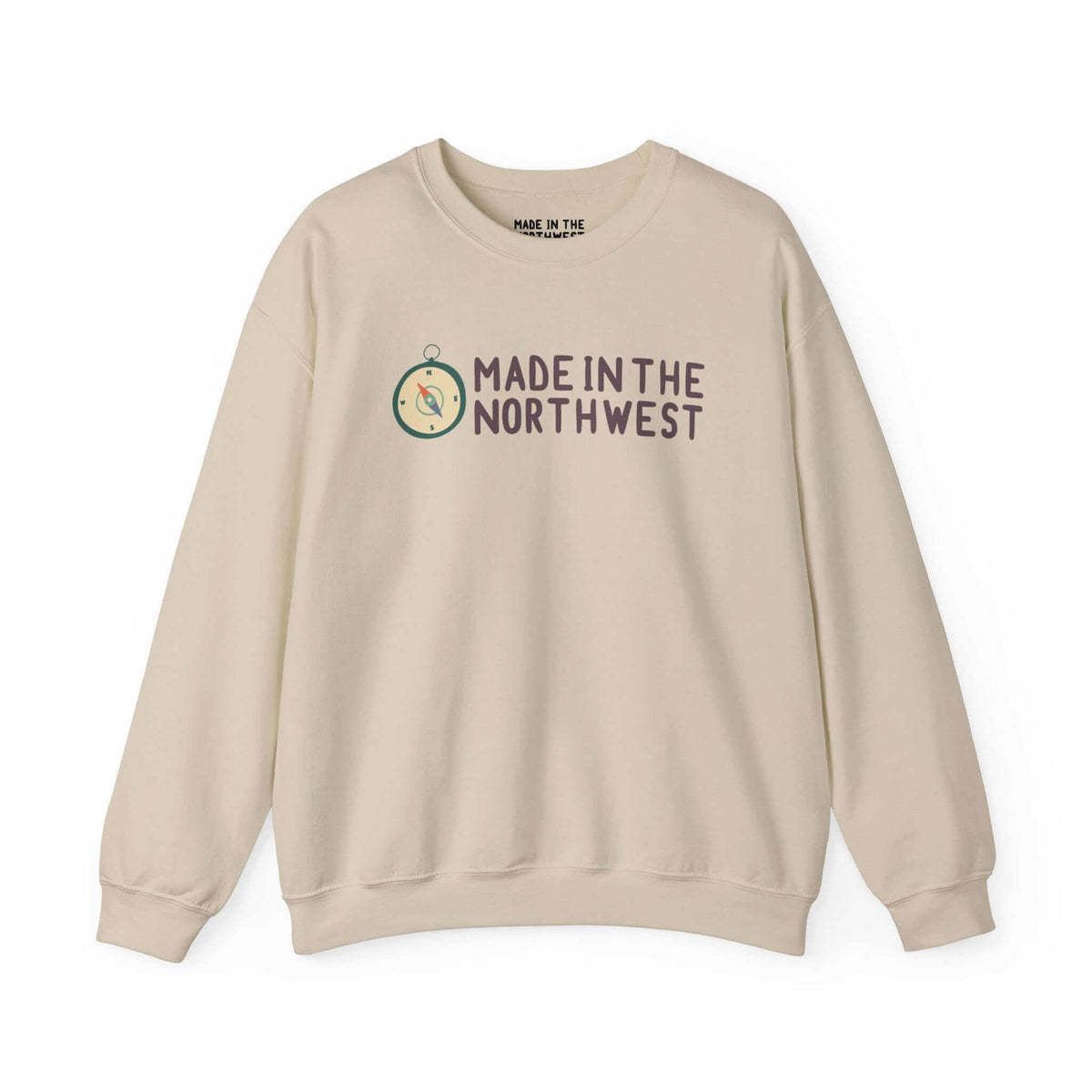 Made in the Northwest logo sweatshirt with compass design, showcasing Pacific Northwest pride.