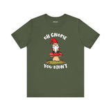 Oh Gnome You Didn't T Shirt featuring a gnome on a mushroom, designed for comfort and style.