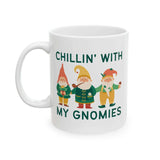 Chillin With My Gnomies Mug featuring whimsical gnome illustrations and vibrant colors, perfect for cozy drinks.