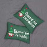 Gnome for the Holidays pillow design featuring cheerful gnome and festive colors for cozy Christmas decor.