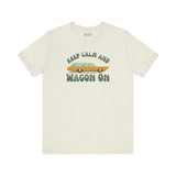 Keep Calm and Wagon On premium soft tee featuring a vintage '68 Chevelle wagon graphic.