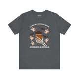 I Like My Coffee with Scream and Sugar Halloween Premium Soft Tee featuring skeleton hand and spooky elements.