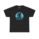 Squatchin' Ain't Easy athletic tee featuring Bigfoot silhouette on black fabric.