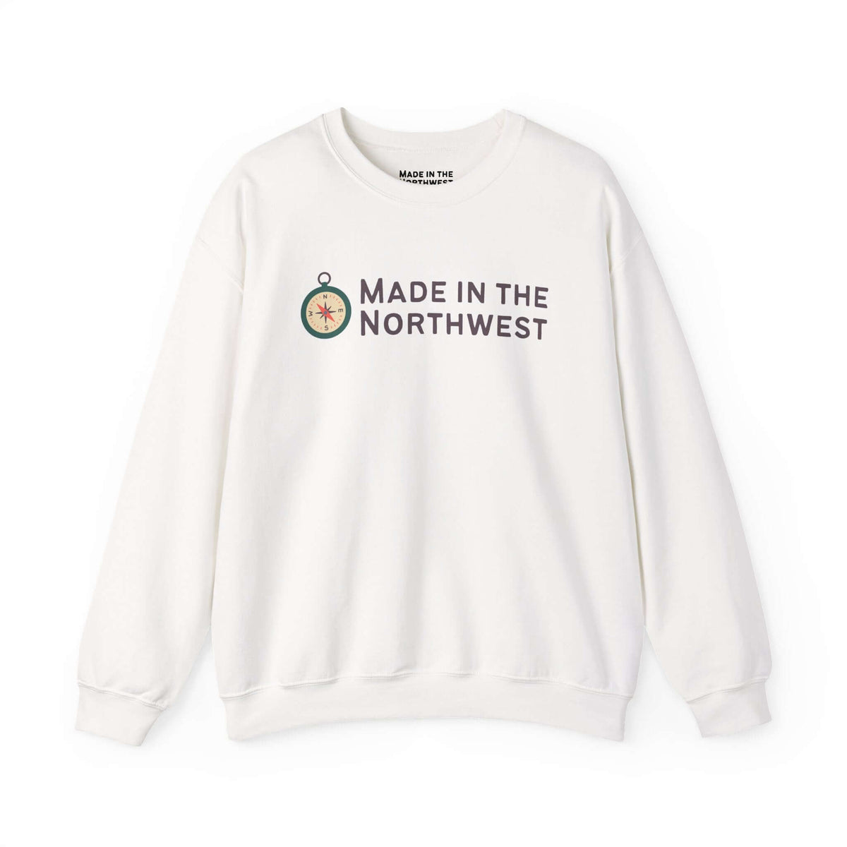 Made in the Northwest Sweatshirt featuring compass graphic and logo on a clean white background.