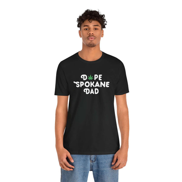 Black Dope Spokane Dad soft tee with a marijuana leaf in place of the 'O', perfect for cool dads in Washington.