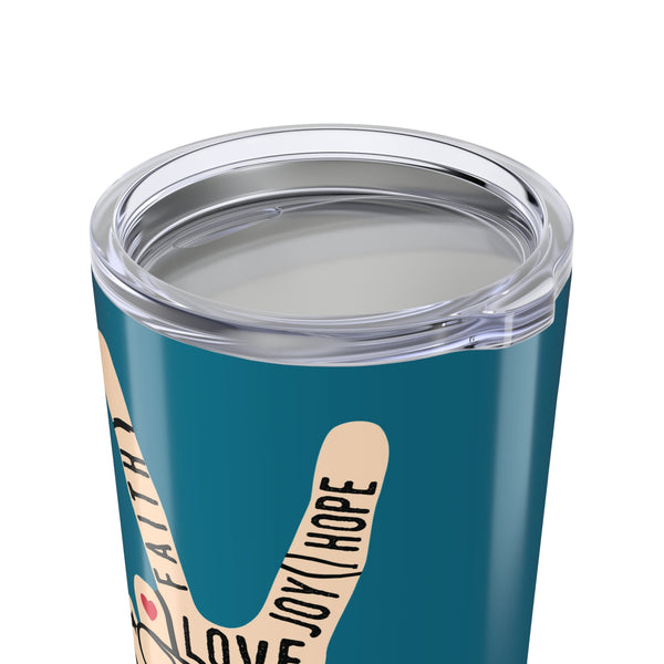 Power in Peace White Hand Stainless Coffee Tumbler 20 oz